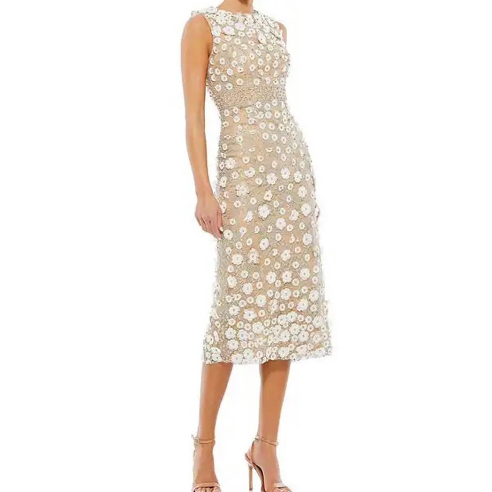 MAC DUGGAL Dress Size 4 Evening Gown Cream NEW Floral Applique Midi